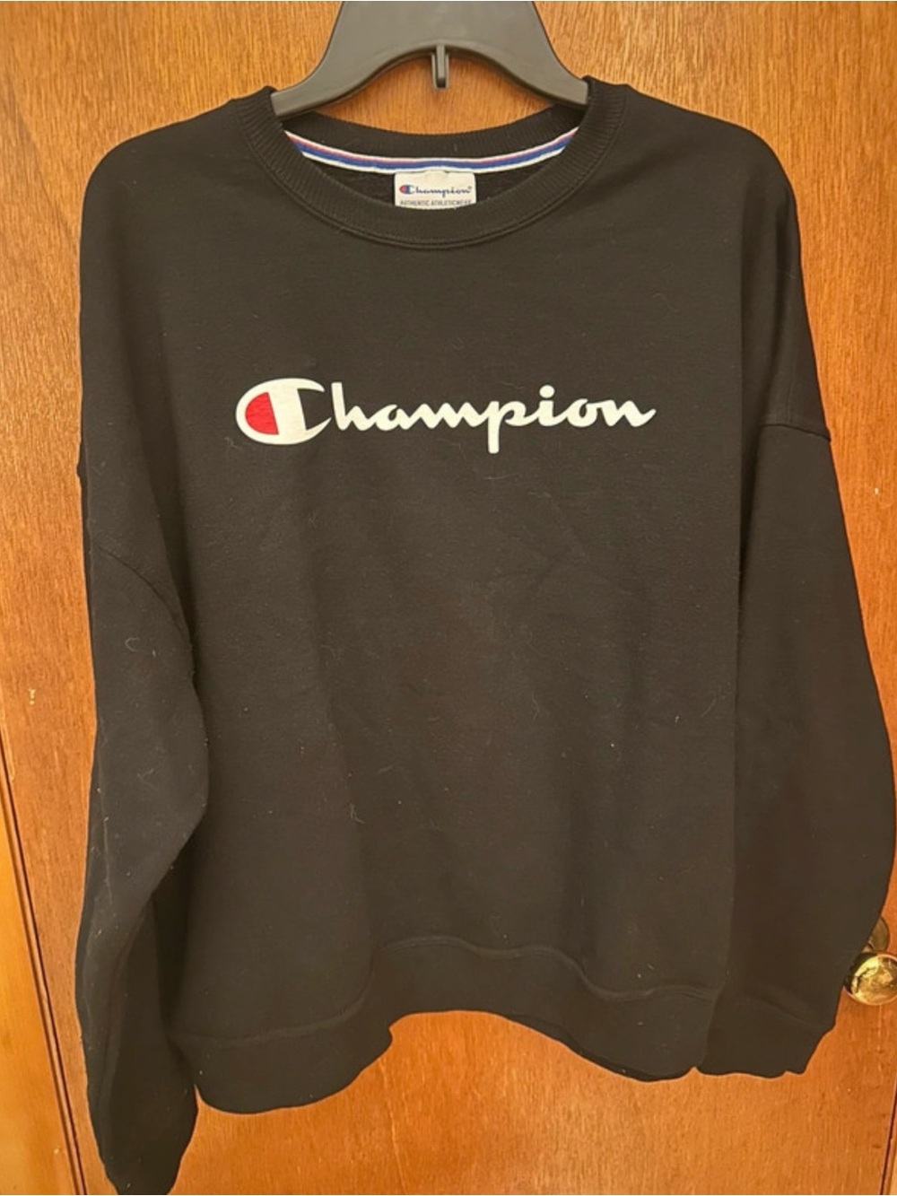 Champion Black Crewneck Sweatshirt with Script Logo